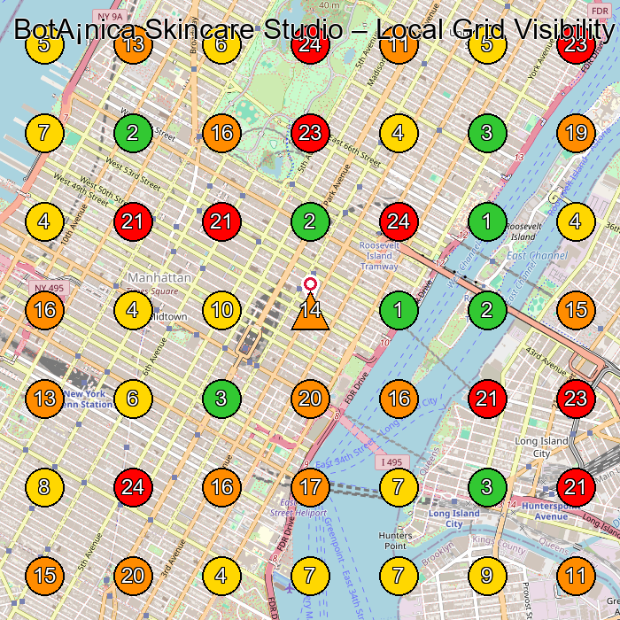 BotA¡nica Skincare Studio Facial Spa GeoGrid ranking map for New York NY